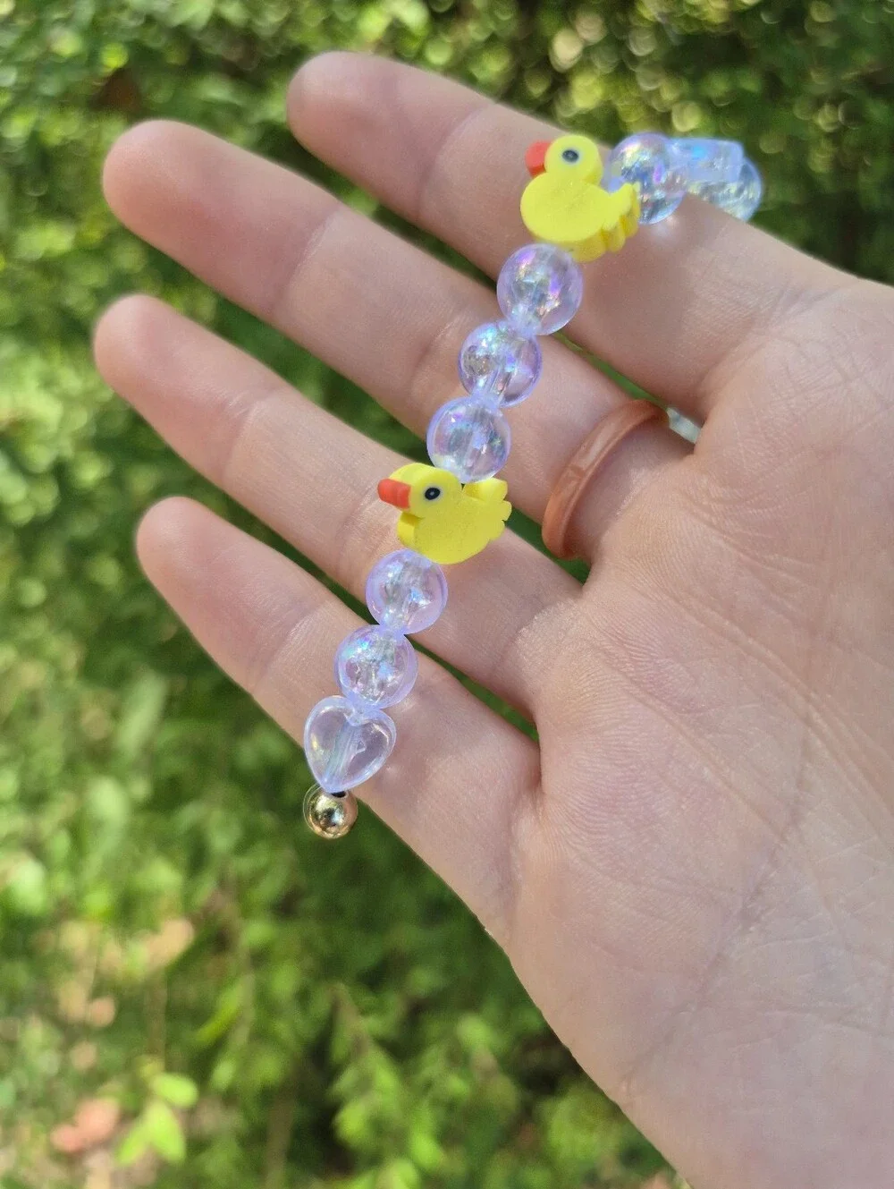 Handcrafted Clear Iridescent Bubble Duck Keychain Charm
